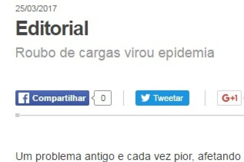 Editorial - Roubo de cargas virou epidemia